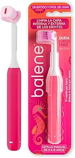 BALENE - Cepillo de Dientes de Doble Cara para Niños, Limpia el Interior y Exterior de la boca, Filamentos Antibacterianos, Cabezal Suave y Flexible, Mango Giratorio, Color Fucsia