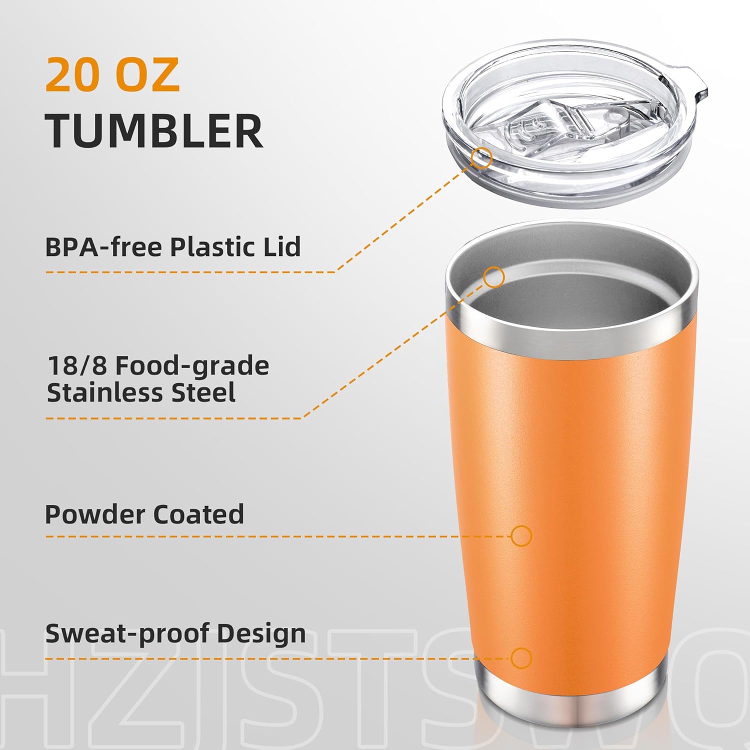 20 oz Tumbler Bulk with Lid Stainless Steel Insulated Tumblers Double Wall Vacuum Coffee Mug Powder Coated Tumbler Cups for Cold and Hot Drinks, Orange, 12 pack - Image 3