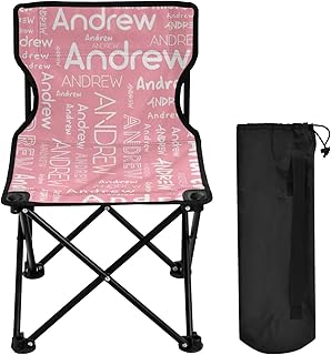 Sinestour Pink Custom Folding Camping Chair for Teen Child Personalized Name 14.6×14.6in Portable Outdoor Chair with Carry Bag for Travel Picnic Barbeques