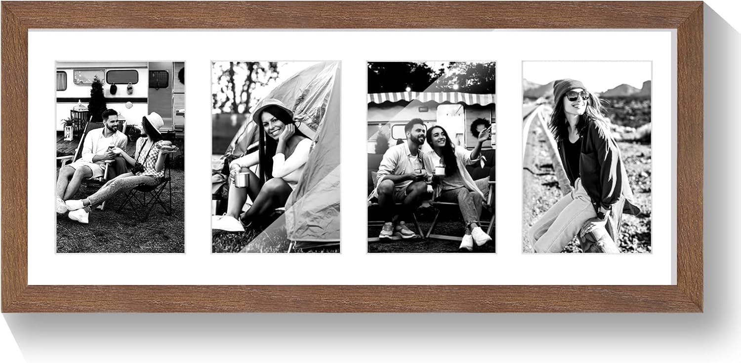 8x20 Oak Wood Picture Frame - 8x20 Photo Frame with Mat Display 4Pcs 4x6 Photos, 4x6 Picture Frame Wood, Natural Solid Wooden Picture Frames for Wall Art Photo and Prints(1 Pack, Walnut) Walnut-1P 8x20