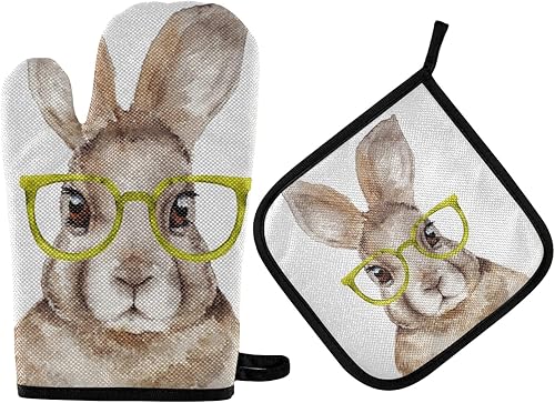 Juego de guantes de cocina y agarraderas de conejo inteligente resistentes al calor, guantes de cocina, utensilios de cocina, utensilios de cocina