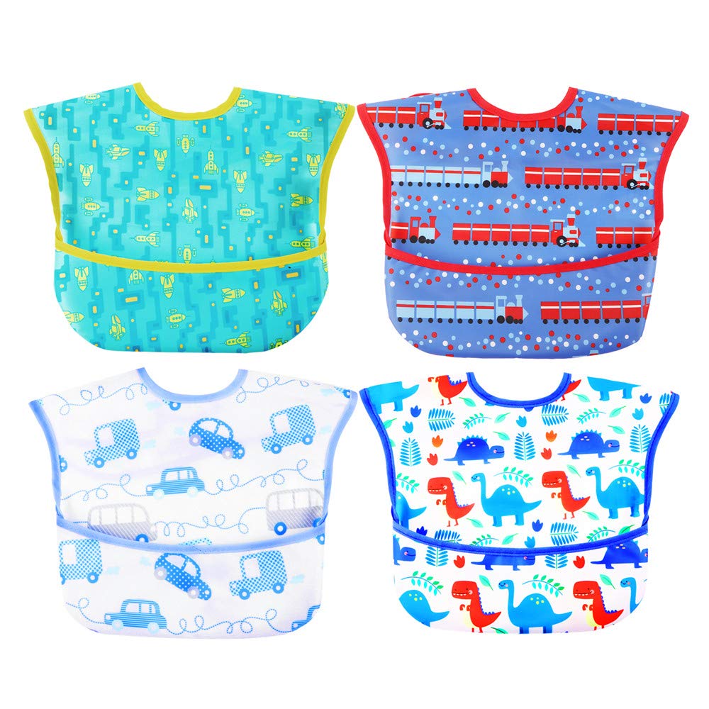 Norinori Men's Color10 Baby Bibs Waterproof Feeding Bib - Starter Bib With Catcher Pocket For Todder Infants Washable Soft 4Pac 6-24M