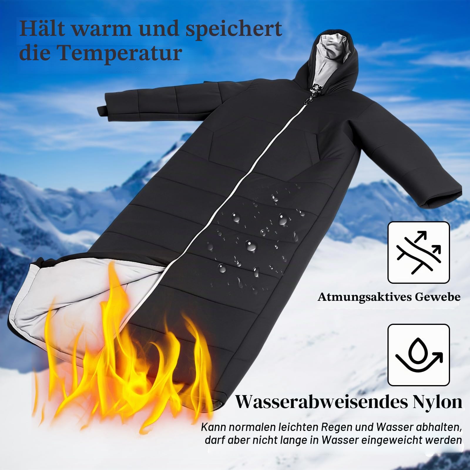 Macarrie Wearable Sleeping Bag for Adults with Sleeves and Hood, 74 Inch Long 0 Degree Cold Weather Insulated Weather Sleeping Bag for Extreme Cold Camping Hiking Stadium