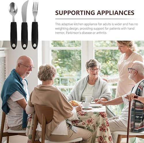 Miniatura 5 de Juego de vajilla con peso adaptable para ancianos con temblores de mano, 3 piezas, acero inoxidable, cuchara antivibración, tenedor y cuchillo con