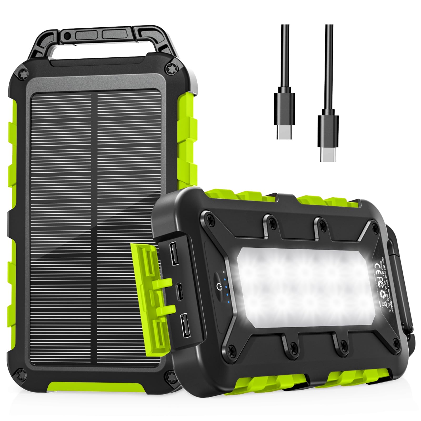 Solar Power Bank 26800mAh, PD22.5W USB C Caricabatterie solare portatile a ricarica rapida con 3 uscite, 2 ingressi e luce a LED, per telefoni esterni, tablet e altro