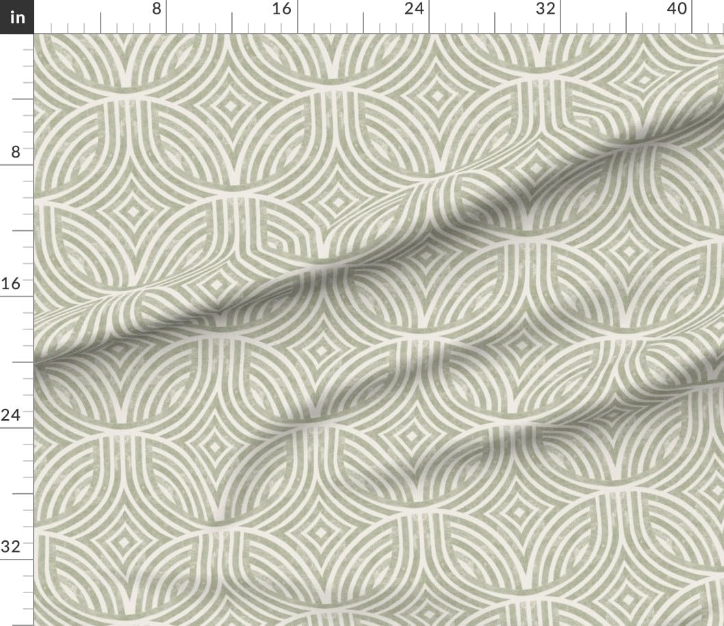 Spoonflower Fabric - Art Deco Geometric Lines Arch Green Faux Distressing Modern Farmhouse Printed on Petal Cotton Fabric Fat Quarter - Sewing Quilting Apparel Crafts Decor