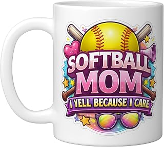 Softball Mom I Yell Because I Care Funny Mother Mum Joke Ceramic Mug, White