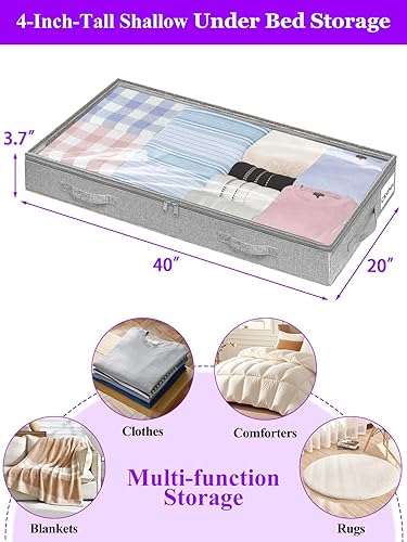 Miniatura 3 de Under Bed Storage, Below 4 Inches High Underbed Storage Containers Low Profile, NO STRUCTURE, Foldable Shallow Storage Bags Bins Organizer Clothes