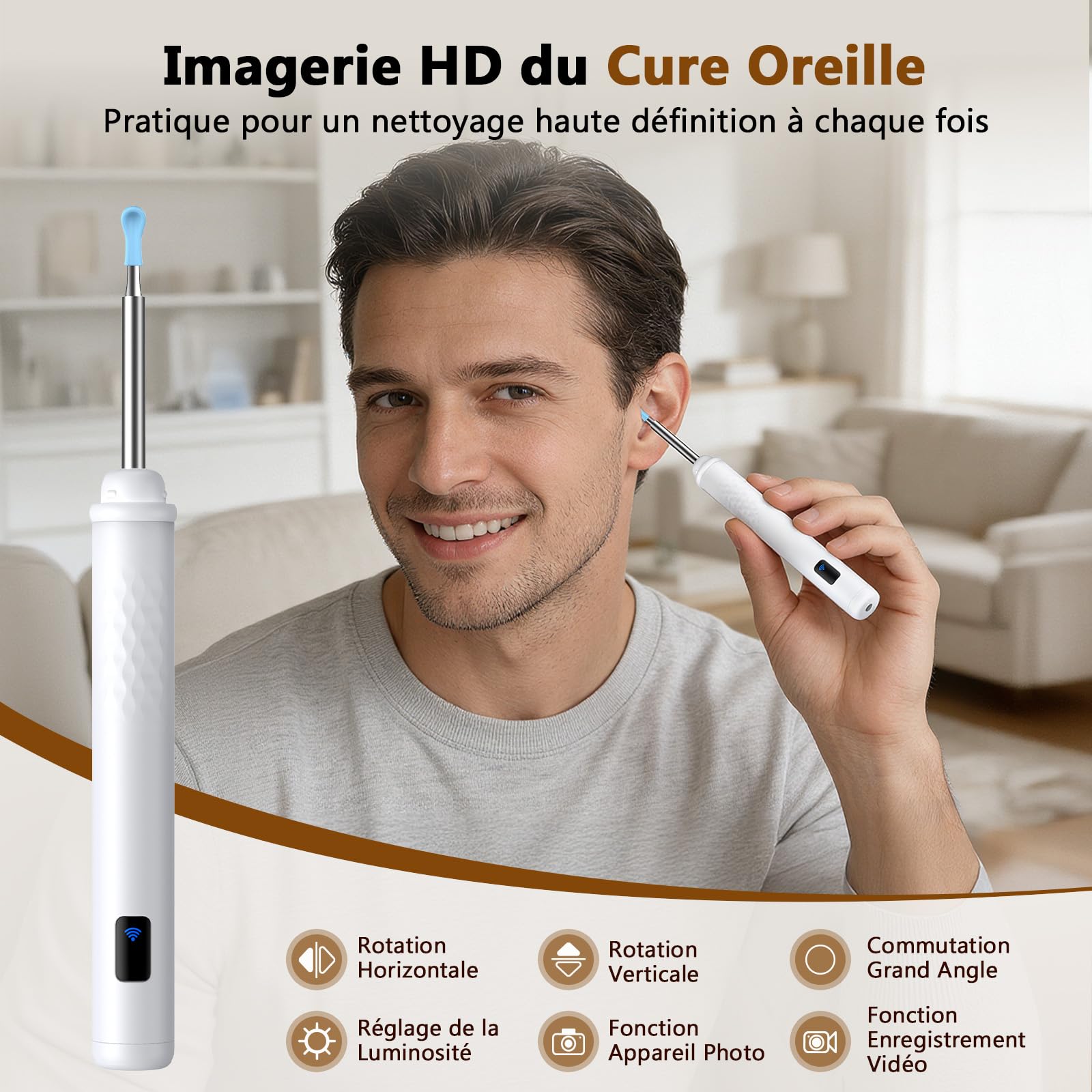 Otoscope Oreille avec Écran IPS HD 3.97, Caméra 1080P IP67 Étanche, Nettoyeur Oreille Set avec Carte TF et 6 LED
