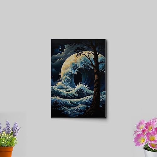 Miniatura 3 de Canvas Print Wall Art Retro Wave Art A Storm Wall Art Print Sea Wave In The Night And Trees Stormy Waves Art Wall Art, Decor