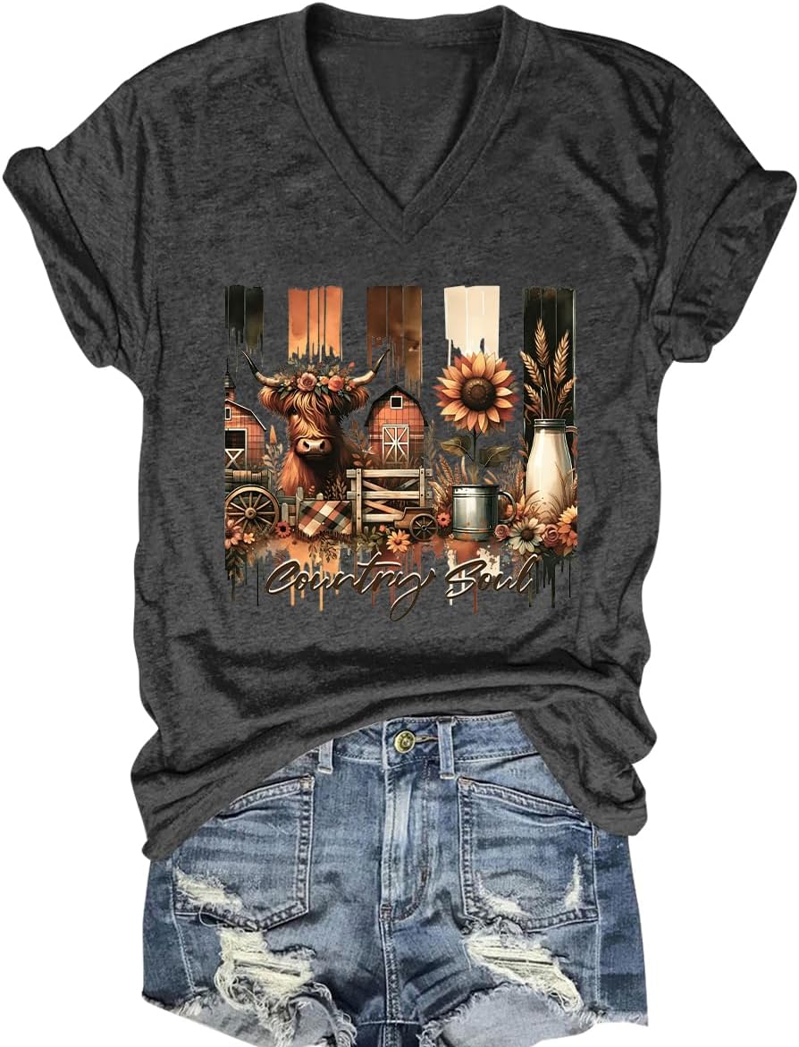 Women Cowgirl Shirts Vintage Farm Country T Shirts Funny Cow Graphic Tees Short Sleeve Tops