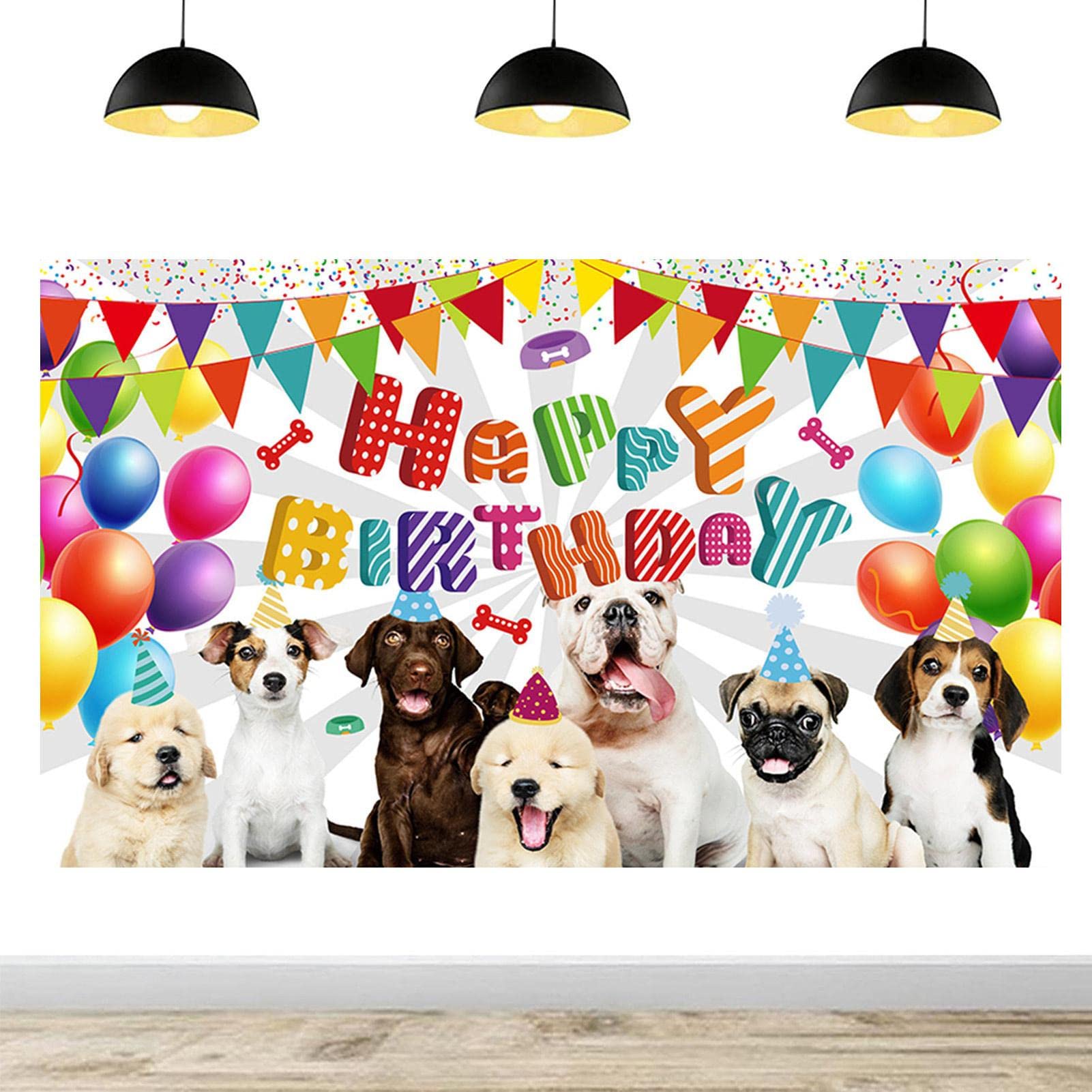 Toile De Fond Anniversaire Motif Patte De Chien 150x100 Cm - Polyester, Corde Incluse, Décoration Fête