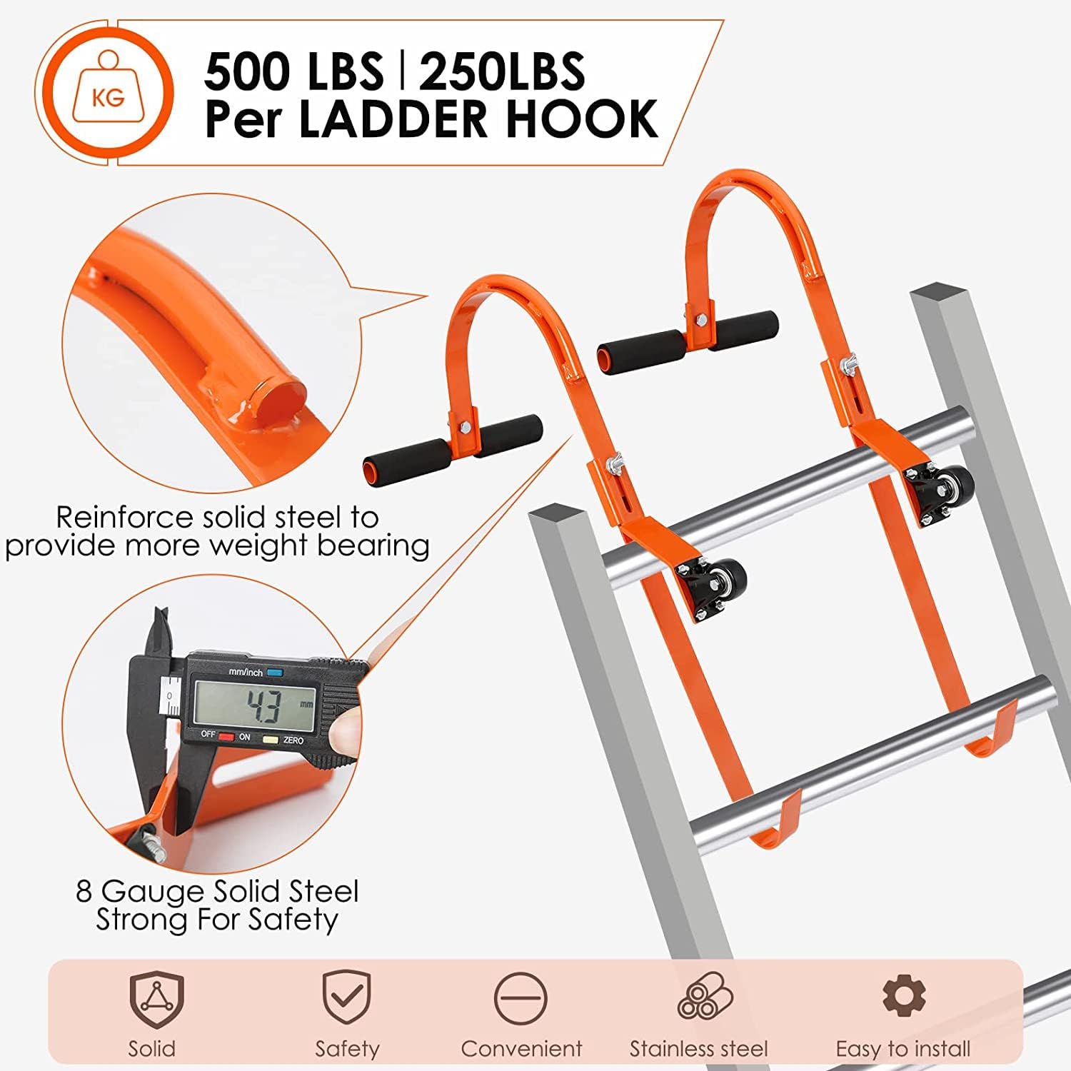 Ganci Per Scale Da Tetto - 2 Pezzi In Acciaio Con Gomma | Stabilizzatori Per Scale 18.5x11.5x3cm - Foto 7
