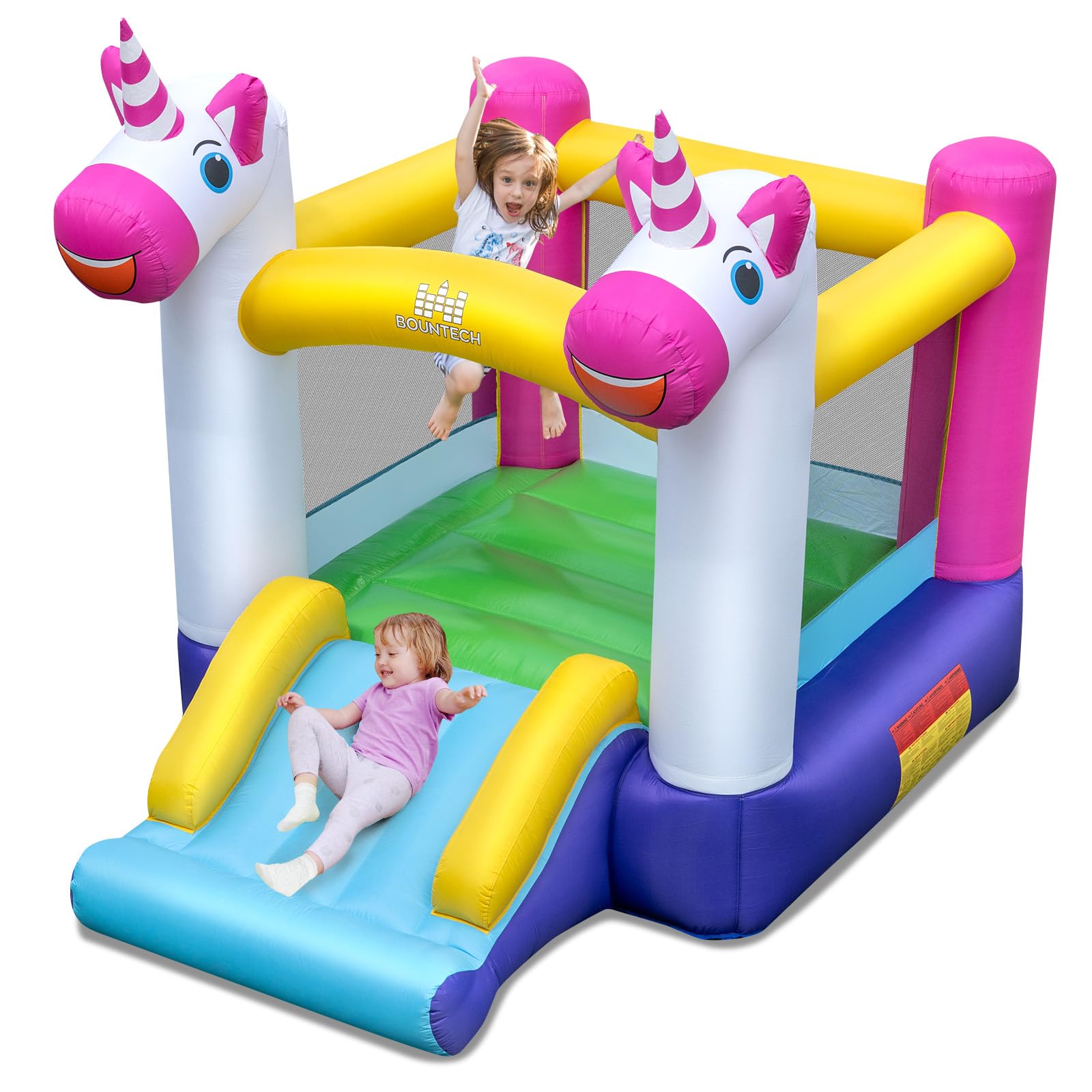 GOPLUS Château Gonflable Licorne avec Zone de Saut & Toboggan, Aire de Jeux Gonflable avec Sac de Transport, sans Ventilateur, 3-12 Ans, Charge 90KG (Unicorn)