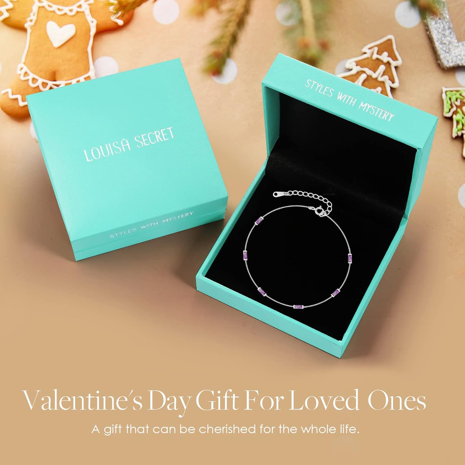LOUISA SECRET Mothers Day Gifts for Mom Birthstone Bracelets for Women, 925 Sterling Silver/Stainless Steel Dainty Simple Womens Charm Link Bracelet, Birthday Anniversary Valentines Christmas Jewelry Gifts for Women Wife Mom Her