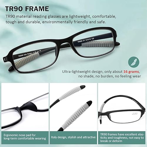 Miniatura 3 de DOOViC Paquete de 4 lentes de lectura para mujeres y hombres, lentes de lectura con bloqueo de luz azul, TR90, flexibles y ligeros, 1.0 fuerza
