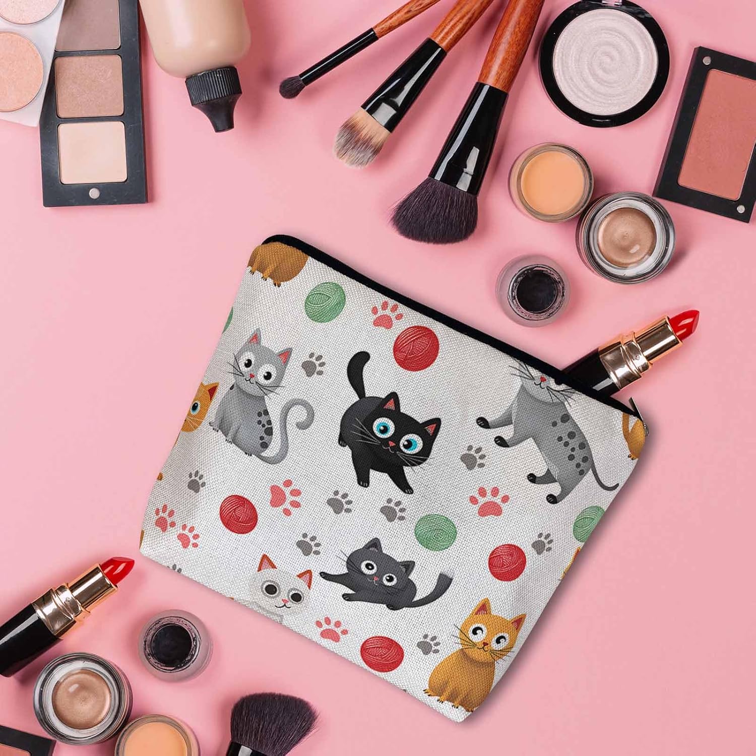 Makeup Bag For Purse Cat, Funny Kitten Cat Cute Cats Cosmetic Bags For Women With Zipper Travel Toiletry Pouch Makeup Bags Makeup Organizers Purse For Toiletries Cosmetics - Image 3
