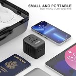 VYLEE Universal International Power Travel Plug Adapter, 5 in 1 European Travel Plug Adapter W/ 3.5A 2xUSB-A and 2xUSB C Wall Charger and Worldwide AC Outlet for Europe USA UK AUS Asia (Black Grey)