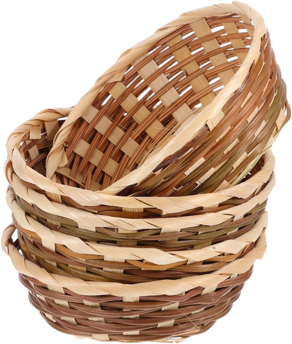 Holibanna 5 Pack Bamboo Woven Baskets 6.69 in Handwoven Bread Basket Set for Fruit Snacks Desktop Storage Kitchen Dining Table Serving and Home Organization