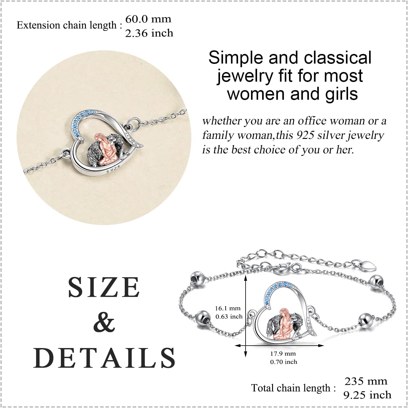 YAFEINI 925 Sterling Silver Wolf Bracelets Adjustable Link Chain Bracelet Jewelry Gifts for Women - Image 5