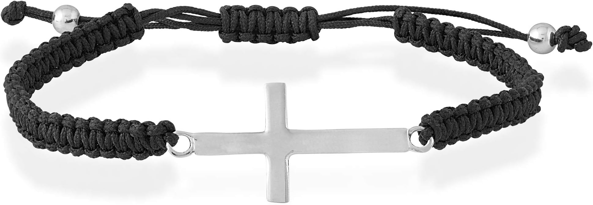 BEAUX BIJOUXSterling Silver Sideways Cross with Black Cord Adjustable Communion-Confirmation Bracelet ?