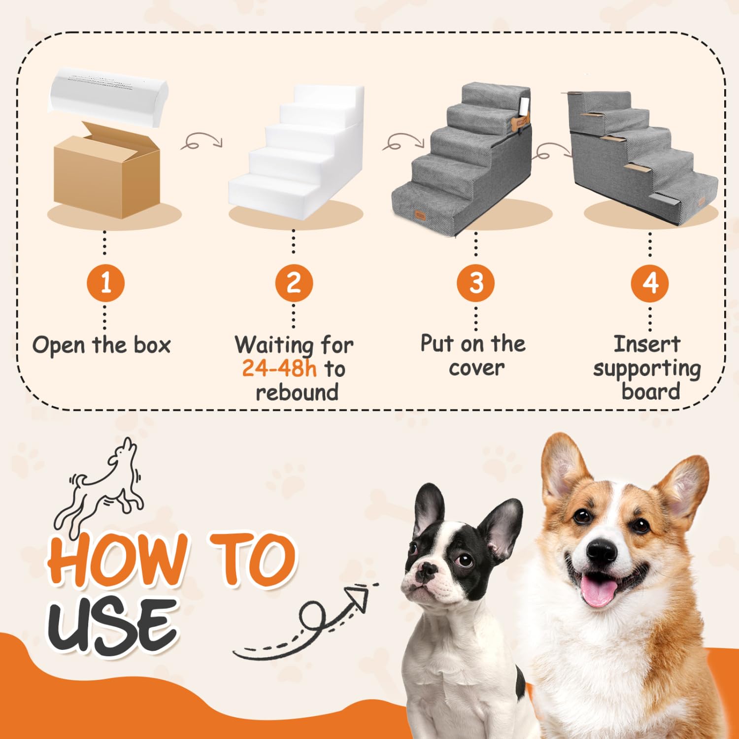 Scaletta Per Cani Nobleza 5 Gradini Con Rullo Antipelucchi - Rampa Per Letti E Divani Per Cani Di Piccola Taglia