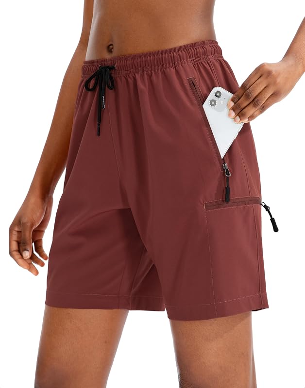Bermuda cargo feminina SANTINY com 4 bolsos com zíper, cintura elástica e cordão ajustável