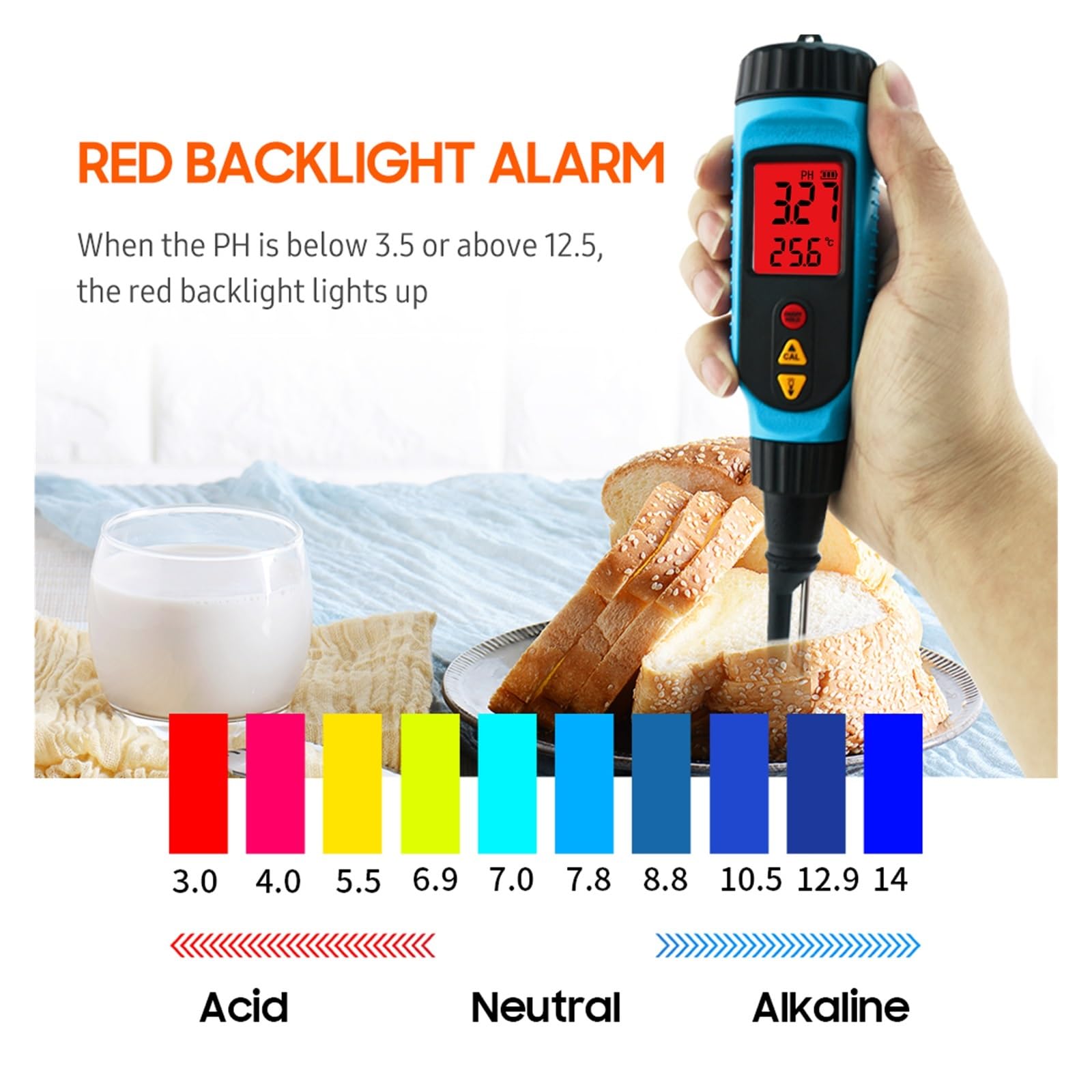 TDS Teter, PH818M ph-mètre for la transformation des aliments 2 en 1 testeur de PH alimentaire Solution compteur de température LCD rétro-éclairage ph-mètre numérique,Testeur de pH à étalonnage autom