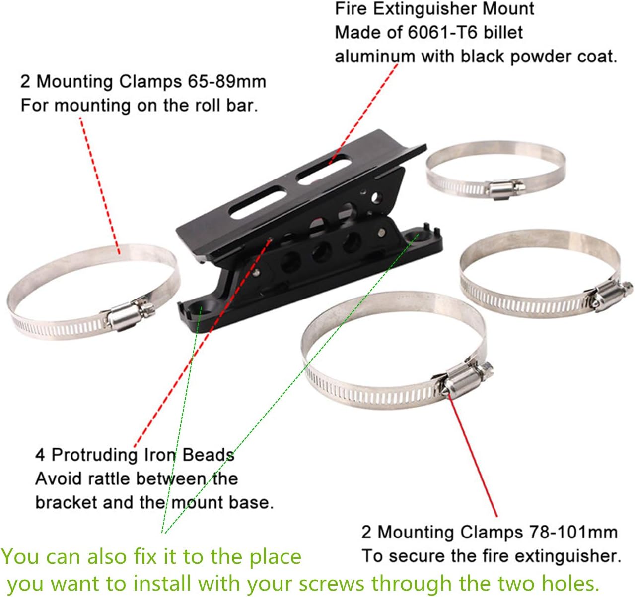 Adjustable Roll Bar Fire Extinguisher Holder Mount with 4 Clamps Compatible with for Jeep Wrangler Gladiator UTV Polaris RZR Ranger Ford Bronco, Aluminum-1-year Warranty