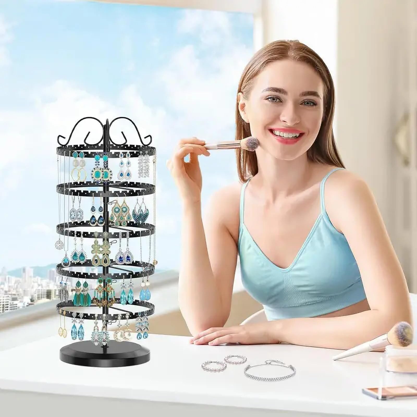 NCONCO 5 Tier Rotating Earring Holder Organizer, Adjustable Metal Jewelry Display Stand - Image 2