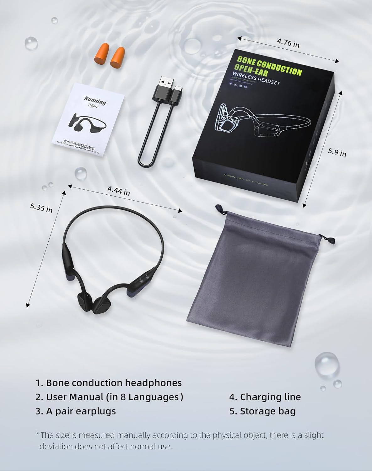 Open-Ear Bone Conduction Headphones, HiFi Dual Stereo Bluetooth Earbuds with Mic, Wireless Earphones Noise Cancelling, 18H Playtime, 27g Lightweight Comfort Headset for Running Cycling (Orange) - Image 7