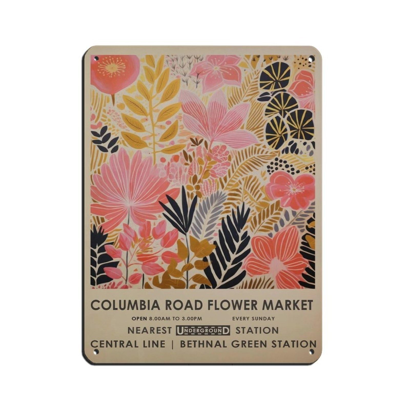 Columbia Road Flower Market, London Flower Market (4) Retro Poster Metal Tin Sign Chic Art Retro Iron Painting Bar People Cave Cafe Family Garage Poster Wall Decoration 12x16inch(30x40cm)
