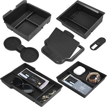 7PCS Center Console Organizer Tray for 2024 2025 2026 Tesla Model 3 Highland Accessories, Cup Holder Armrest Hidden Storage Box Holder Drawer for Tesla Model 3 Highland