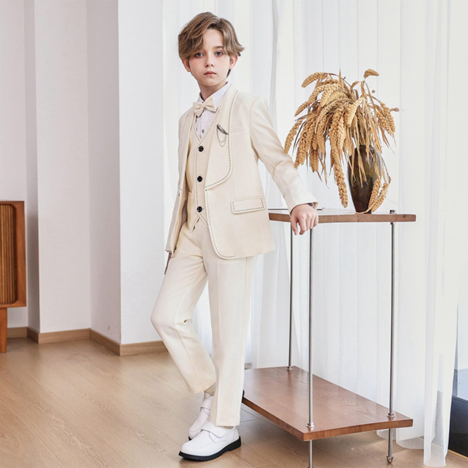 Generico Completo Elegante per Bambini con Pantaloni, Abito Casual Formale per Ragazzi dai 2 ai 12 Anni, Giacca Morbida e Pantaloni Regolabili per Matrimoni, Spettacoli e Feste Autunnali