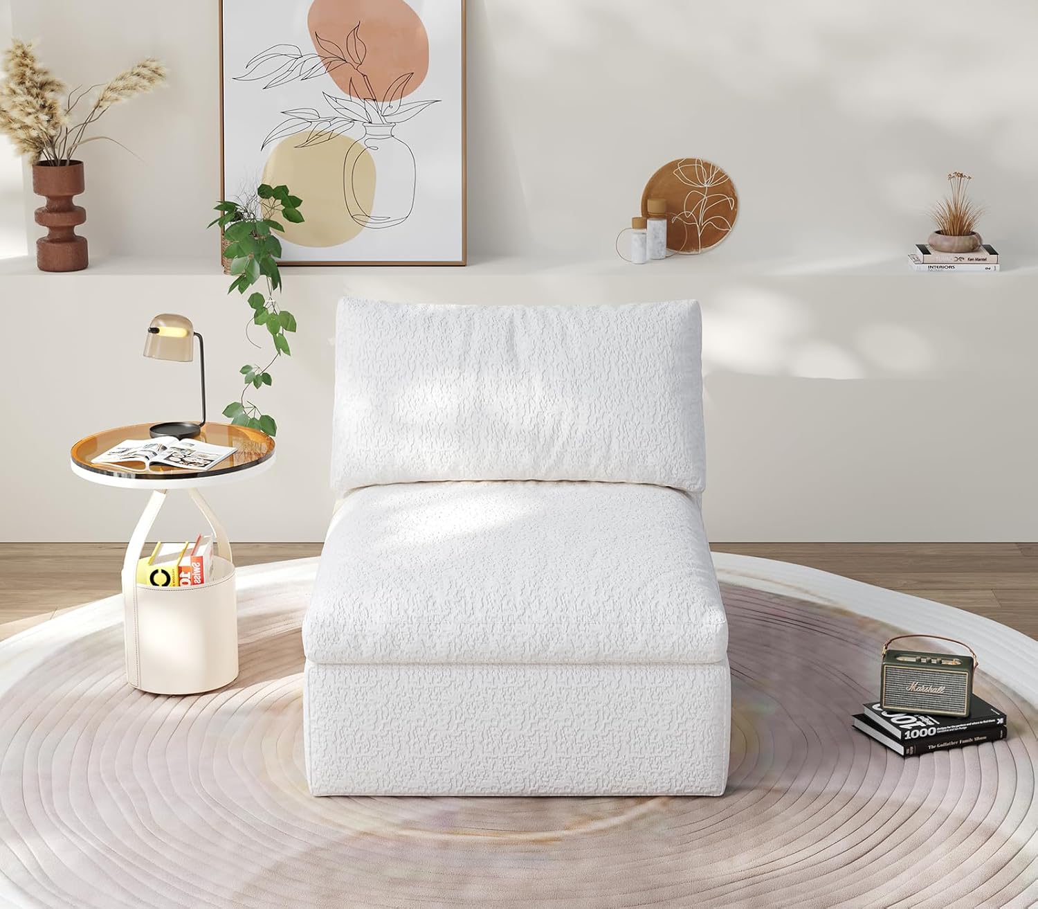 Single Cloud Sofa Chairs, Boneless Cloud Chair, Foam Couch Comfy Accent Bean Bag Chair for Reading, Living Room, Bedroom, Apartment, Office (White, 1 Seater)