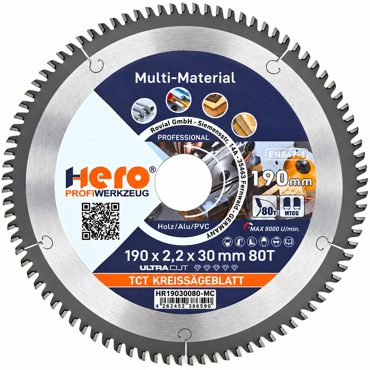 HERO Kreissägeblatt 210 x 30 mm 100 Zähne – Profi Hartmetall TCT Multi Material Sägeblatt für Holz, Laminat, Aluminium, PVC & NE-Metalle – Präzisions Feinschnitt