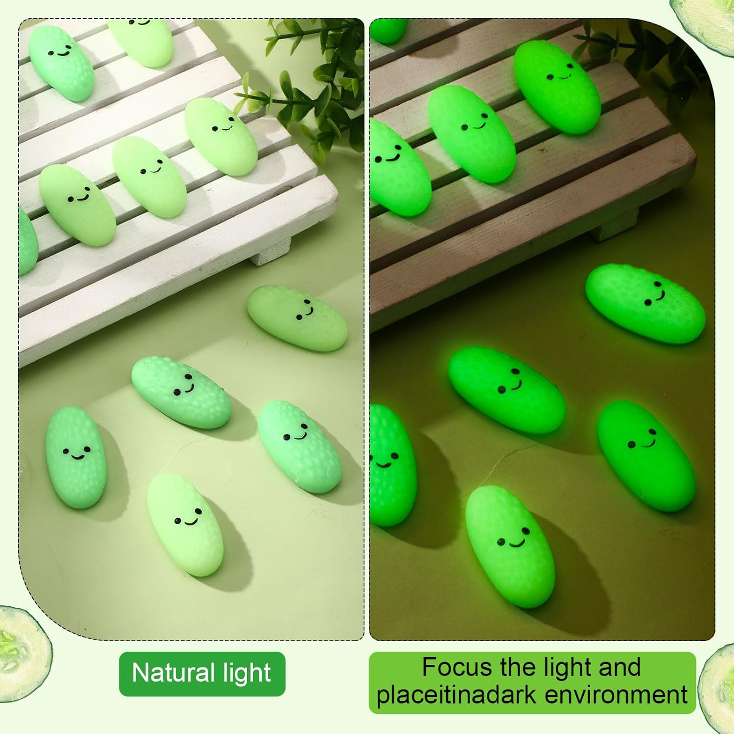 Wettarn 60 Sets Emotional Luminous Pickle Stress Ball Gift Bulk Graduation Appreciation Gift Cute Inspirational Pickle Squeeze Mini Stress Relief Ball Positive Card for Teacher Coworker Nurse Staff.