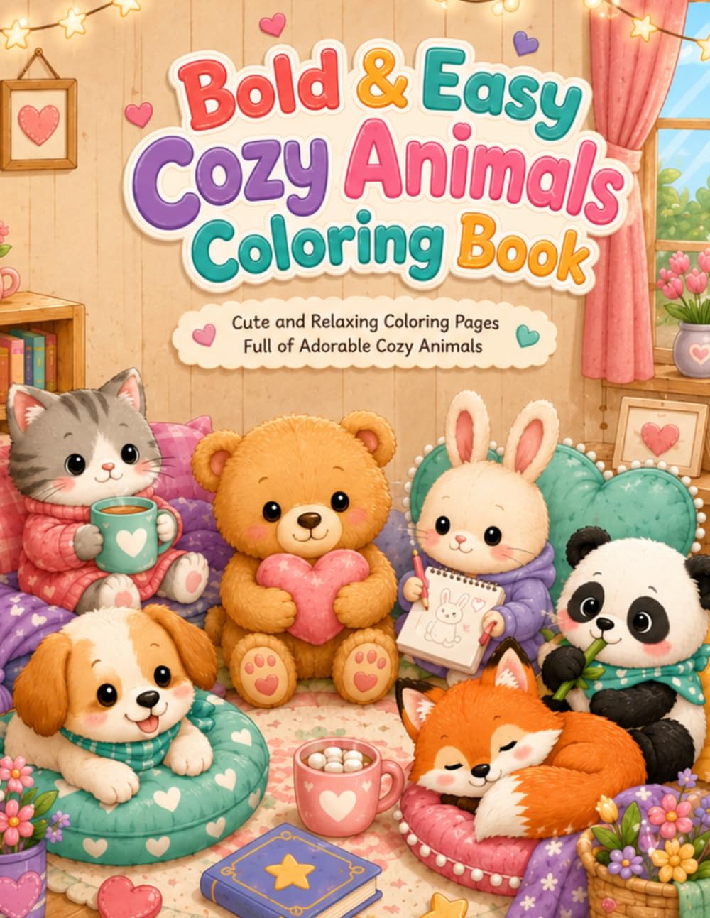 Bold & Easy Cozy Animals Coloring Book: Cute and Relaxing Coloring Pages Full of Adorable Cozy Animals