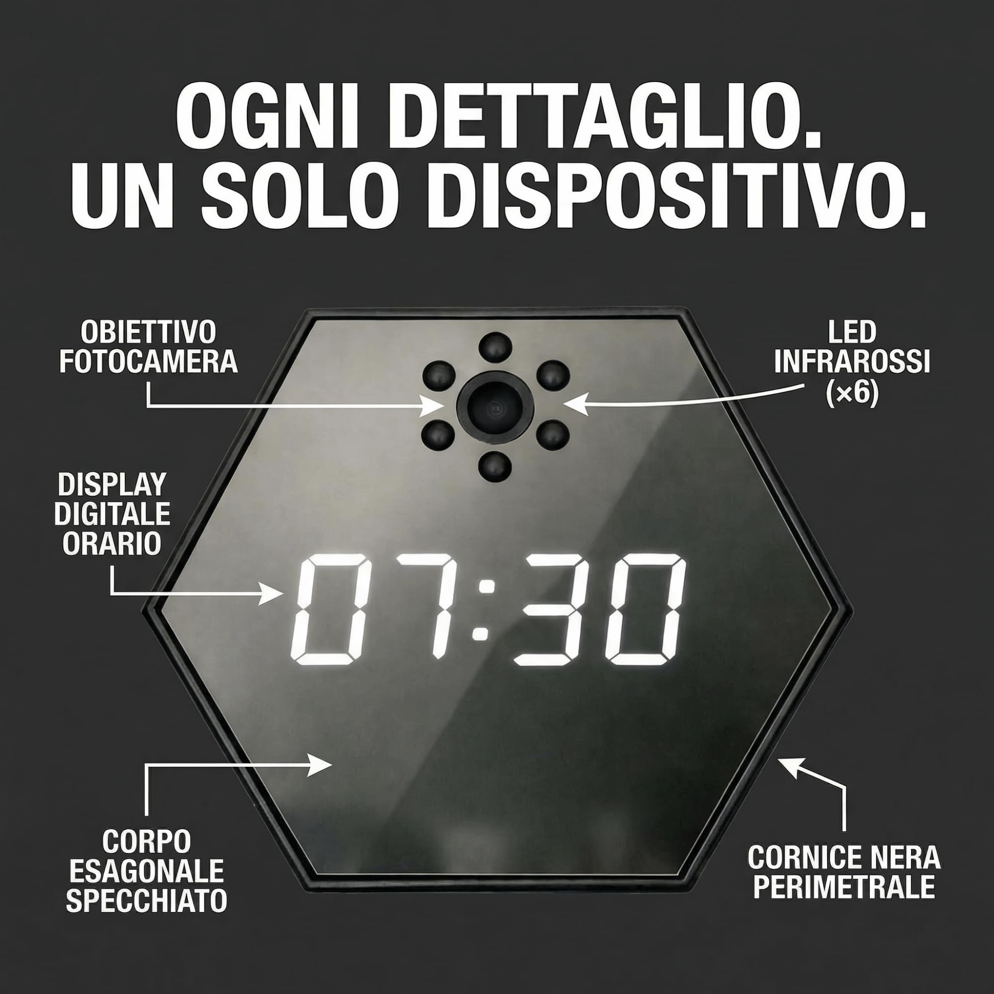Orologio Sveglia Digitale con Telecamera Wi-Fi – Videosorveglianza Discreta per Casa e Ufficio – Controllo da App, Visione in Tempo Reale
