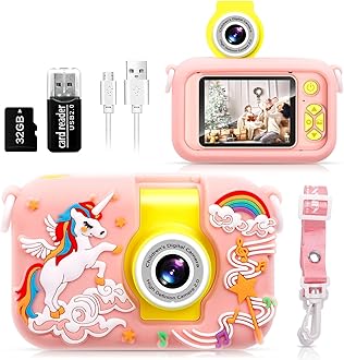 Kids Camera Toy for 3 4 5 6 7 8 9 10 11 12 year old Girls/Boys,Kids Digital Camera for Toddler with 180°Flip Lens&2.4in IPS Screen,Birthday Festival Present Toy for Girls/Boys,32 GB Card,X101