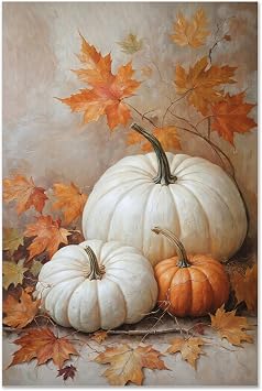 Fall Wall Decor Vintage Pumpkin Oil Painting Canvas Wall Art Print Pumpkin Painting, Rustic Fall Art, Vintage Autumn Wall Print Halloween Thanksgiving Autumn Decor 8x12in,Unframed