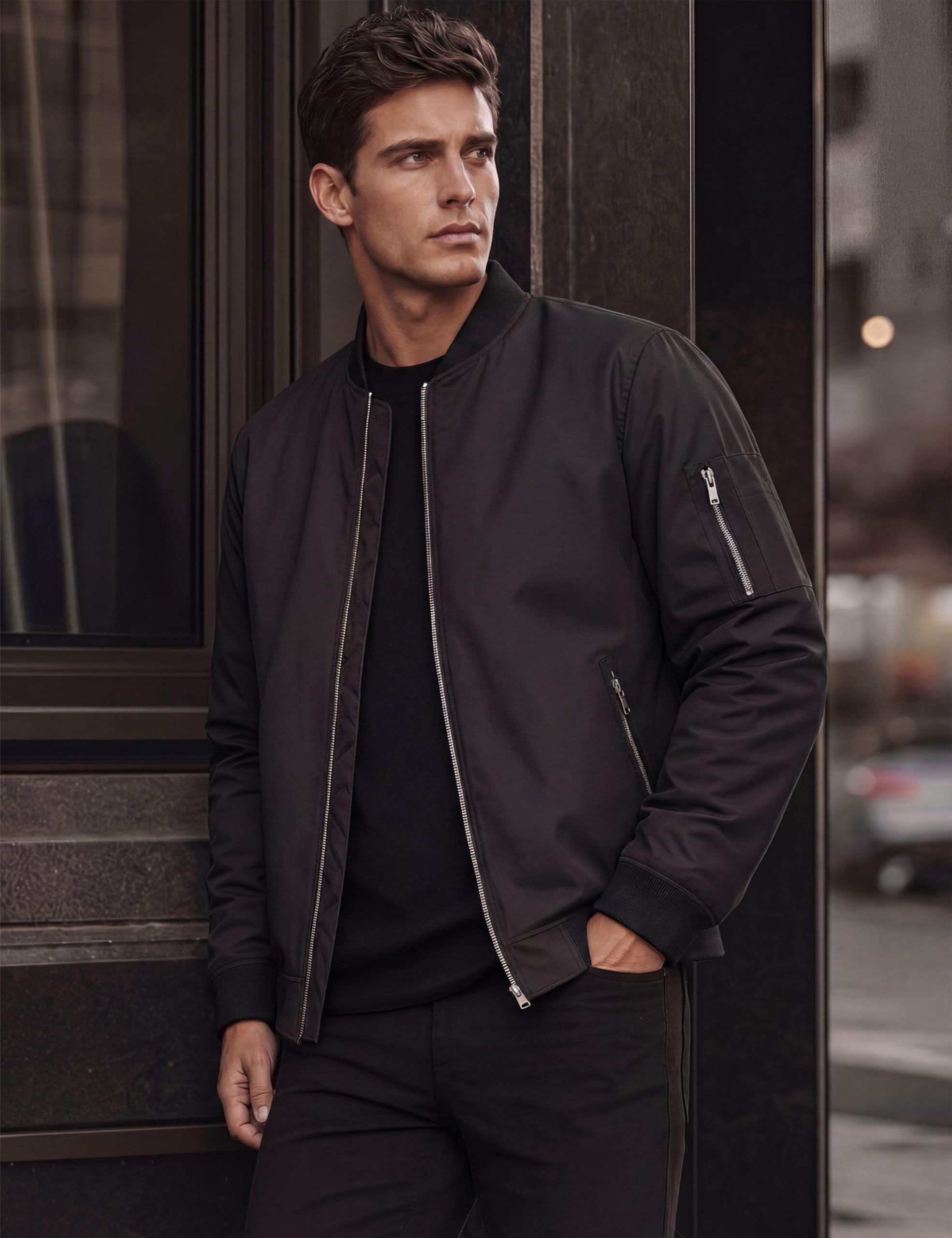 TACVASEN Chaqueta bombardero para hombre, chaqueta ligera de transición, chaqueta de aviador, cuello alto, otoño, primavera, Blouson con bolsillos con cremallera