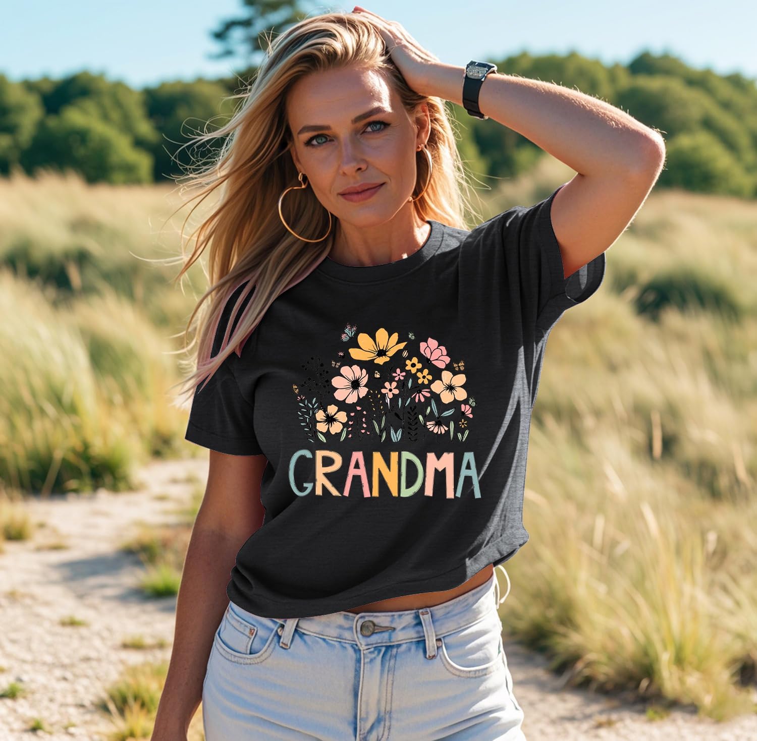 Grandma Shirts for Women Nana Shirt Wildflower Grandma Printed Casual Gigi Short Sleeve Tee Top - Image 6