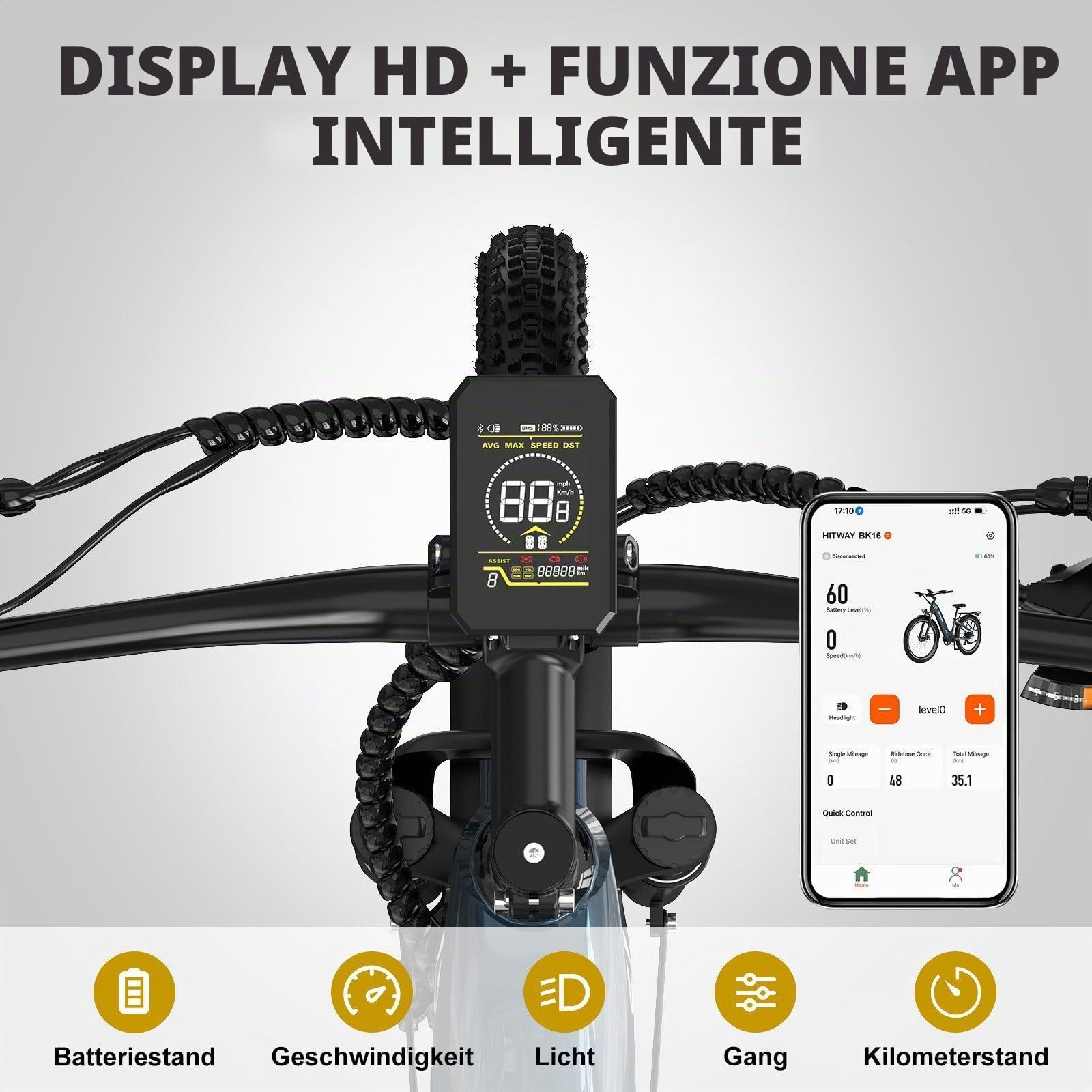 HITWAY City Bicicletta elettrica, 250W City Cruiser E bike, batteria rimovibile 48V 18Ah Portata massima 55-80KM, 7 velocità, bici elettrica per pendolari per adulti