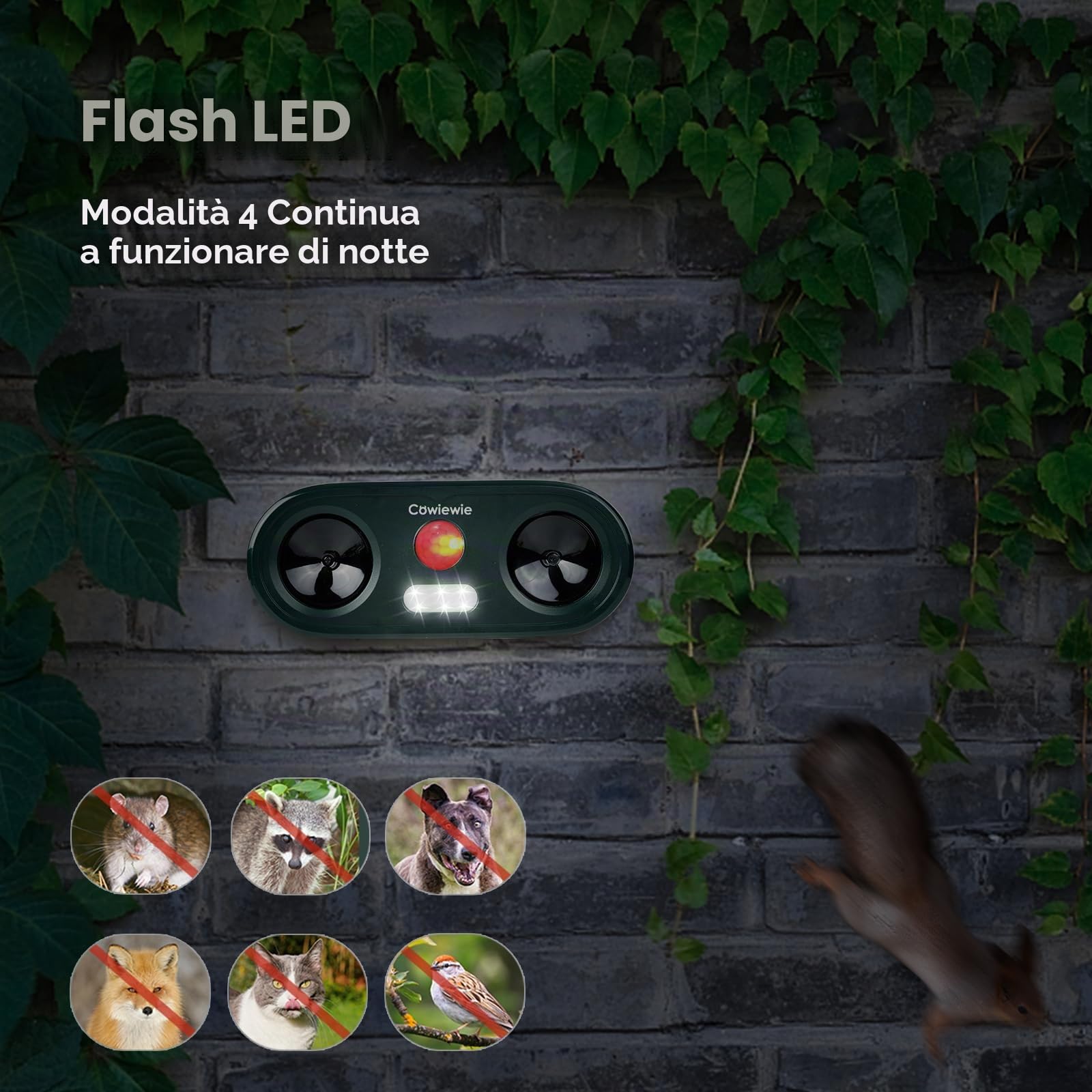 Cowiewie 2 Pezzi Repellente per Gatti da Esterno a Ultrasuoni e Flash LED, Ricarica Solare e USB, Repellente per Gatti Impermeabile per Giardini e Campi - Facile da Installare (verde)