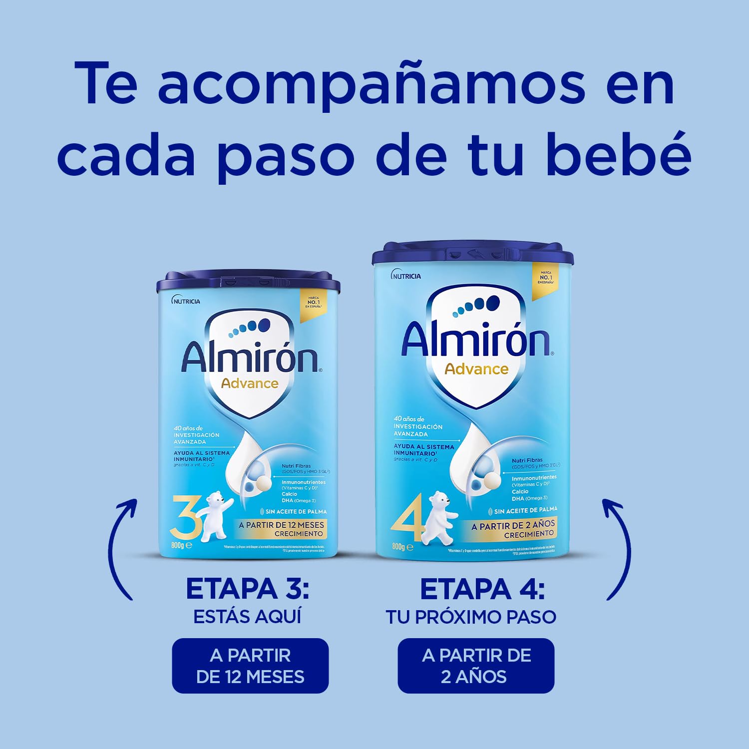 Almirón Advance 3 Leche en Polvo de Crecimiento para Bebé 800g con Vitaminas C y D Sin Aceite de Palma