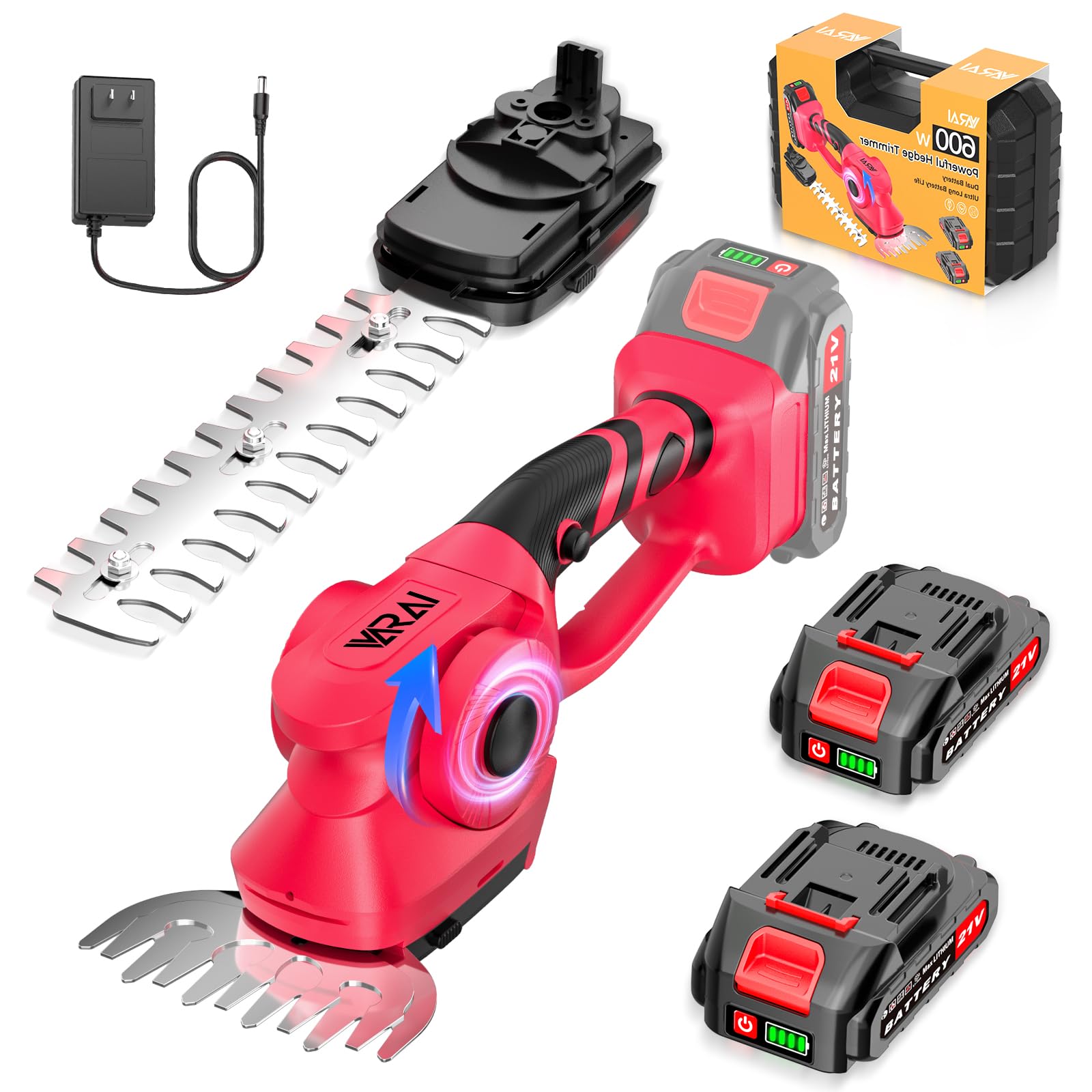 Snapklik.com : 2-in-1 600W Cordless Hedge Trimmer, 21V Battery Operated ...