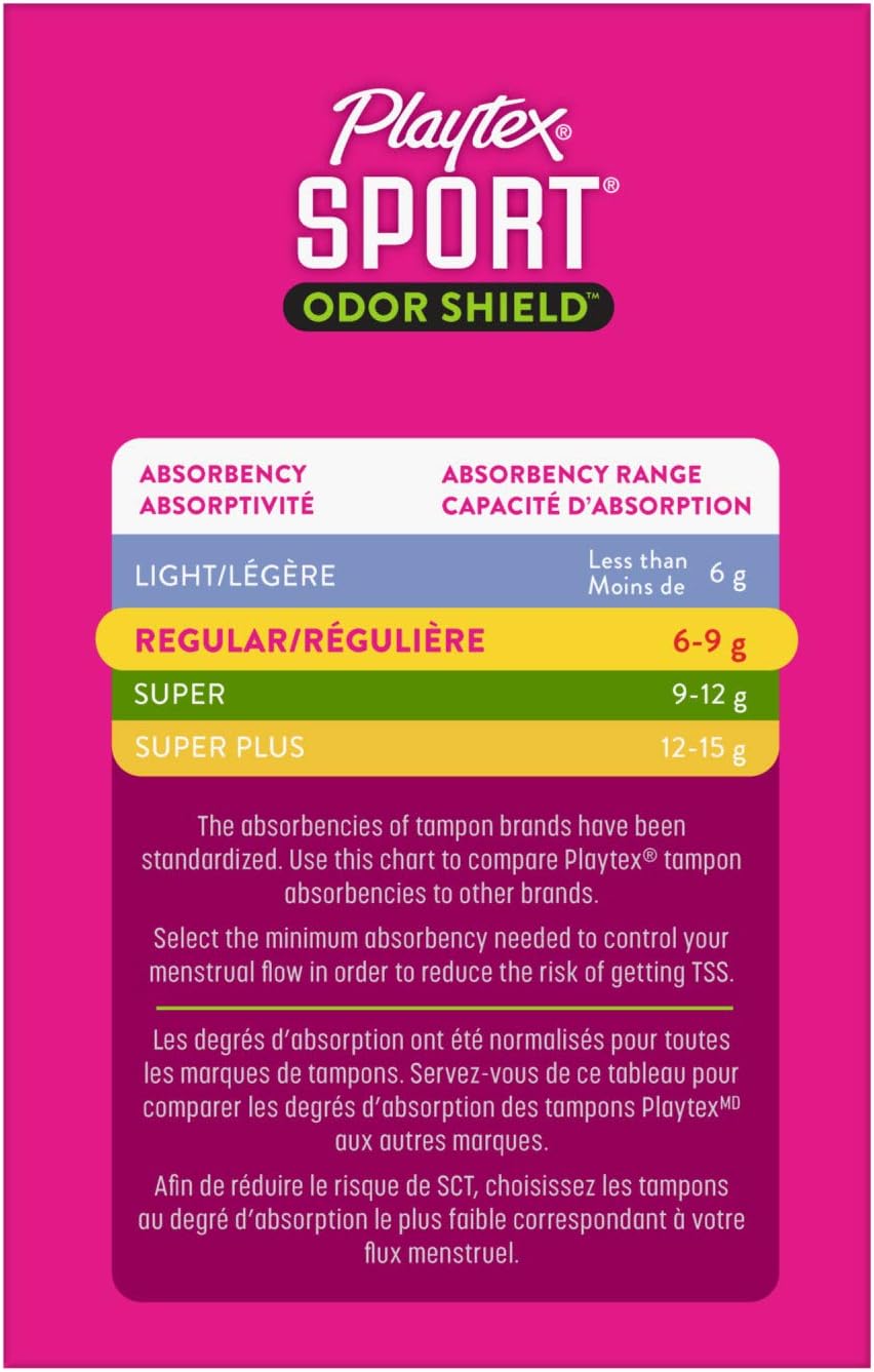 Playtex Sport Odor Shield Tampons, Regular Absorbency, Unscented - 32ct (Pack of 2)
