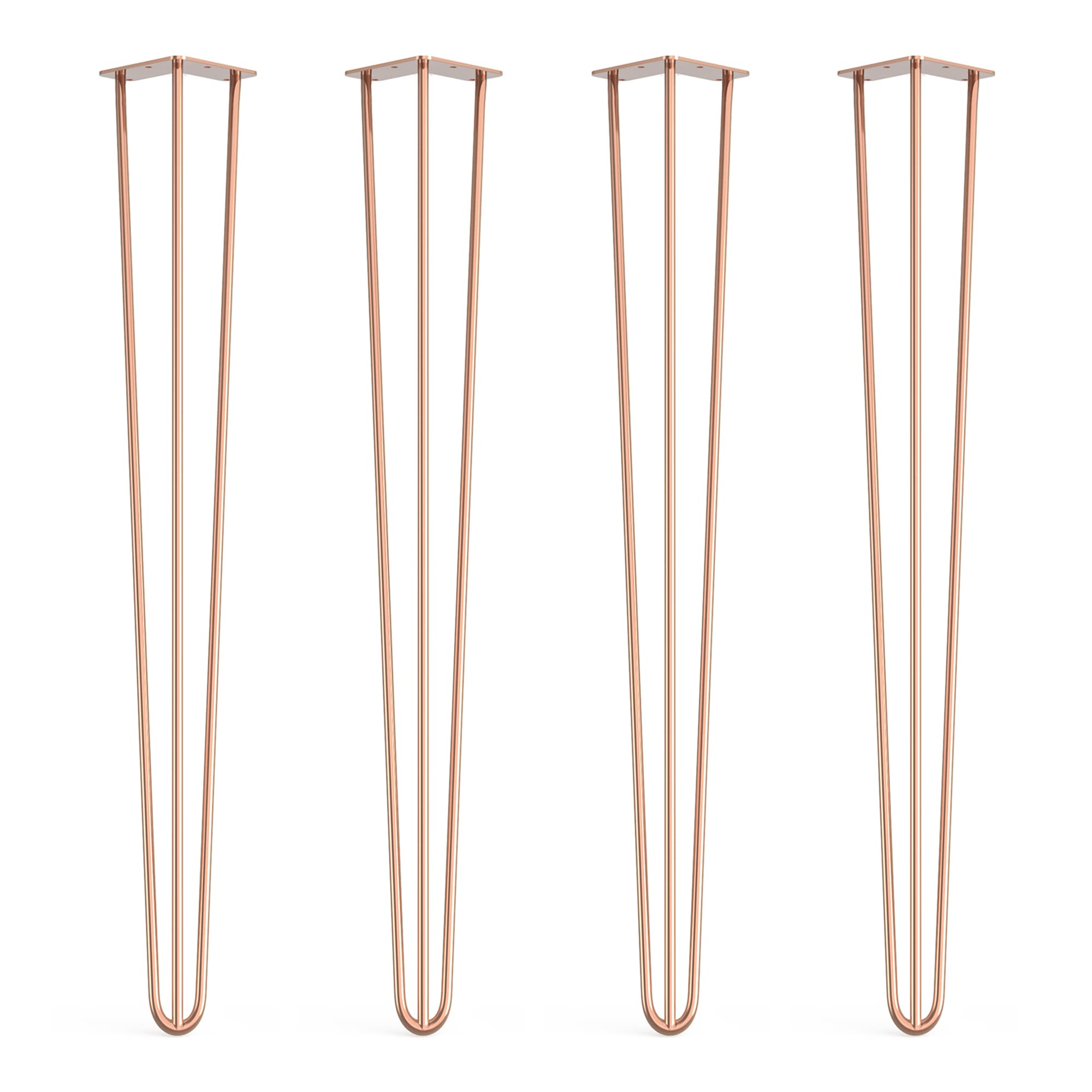 4 x Hairpin Legs with Floor Protector Feet & Screws - 86cm 3 Rod / 10mm, Rose Gold Copper