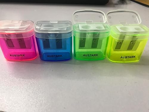 Miniatura 3 de AUSTARK 24 sacapuntas manuales, sacapuntas pequeños de doble agujero de colores surtidos a granel con tapa con tapa para escuela, oficina, hogar